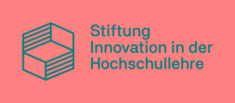 Schwarzweißes Logo der Stiftung Innovation in der Hochschullehre. Ein schwarzer Quader, rechts gefolgt vom Namen der Stiftung.